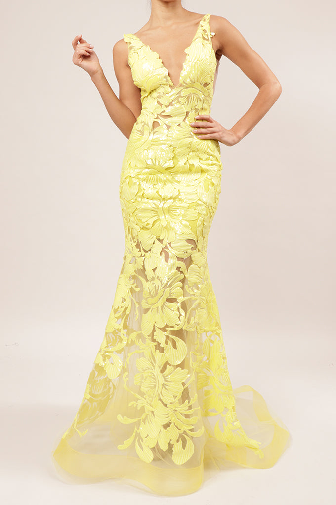 Vestido encaje amarillo outlet