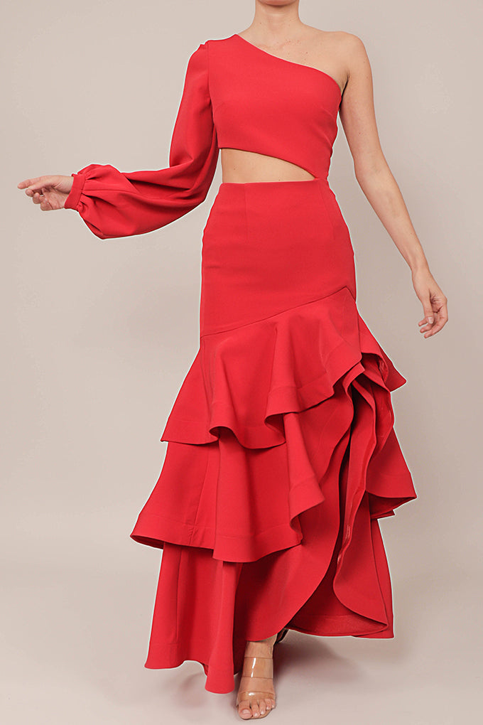 Vestido capas olanes cut out Lila Alta Costura