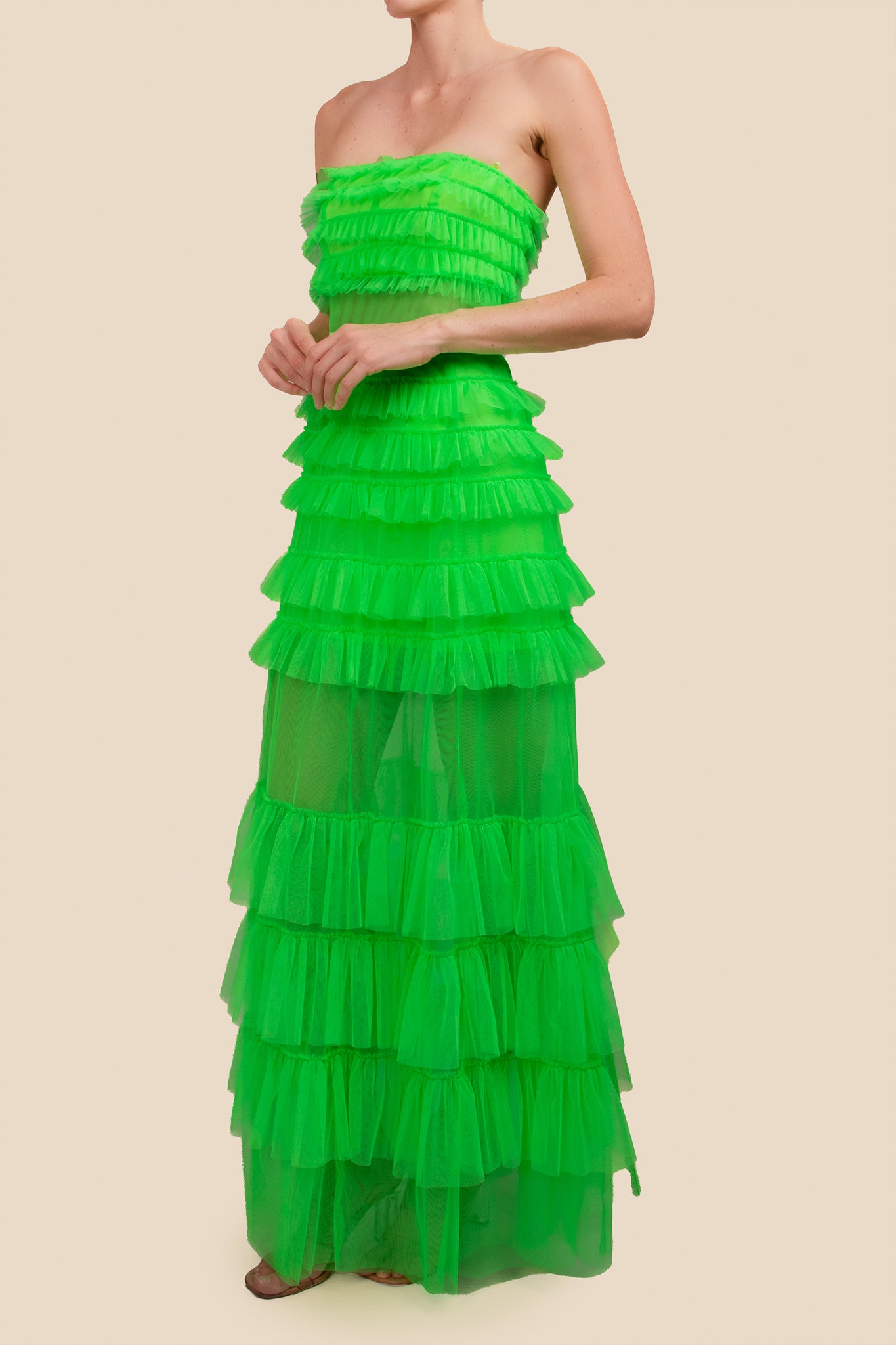 Vestido strapless mesh olanes verde