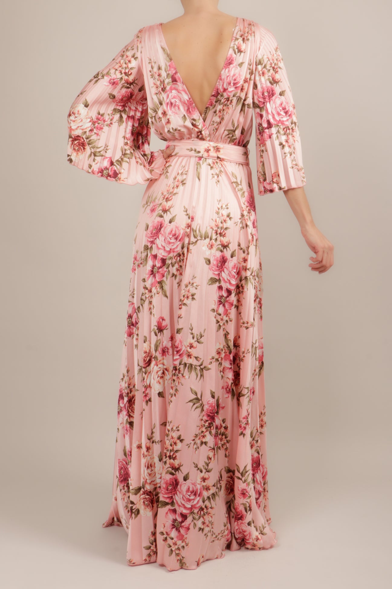Vestido v tableado m3/4 print rosa