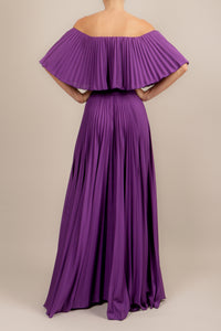 Vestido off shoulder plisado morado