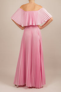 Vestido off shoulder plisado rosa