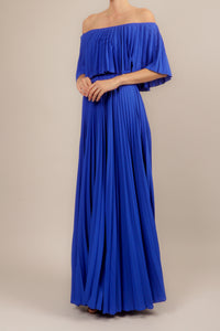 Vestido off the shoulder plisado royal