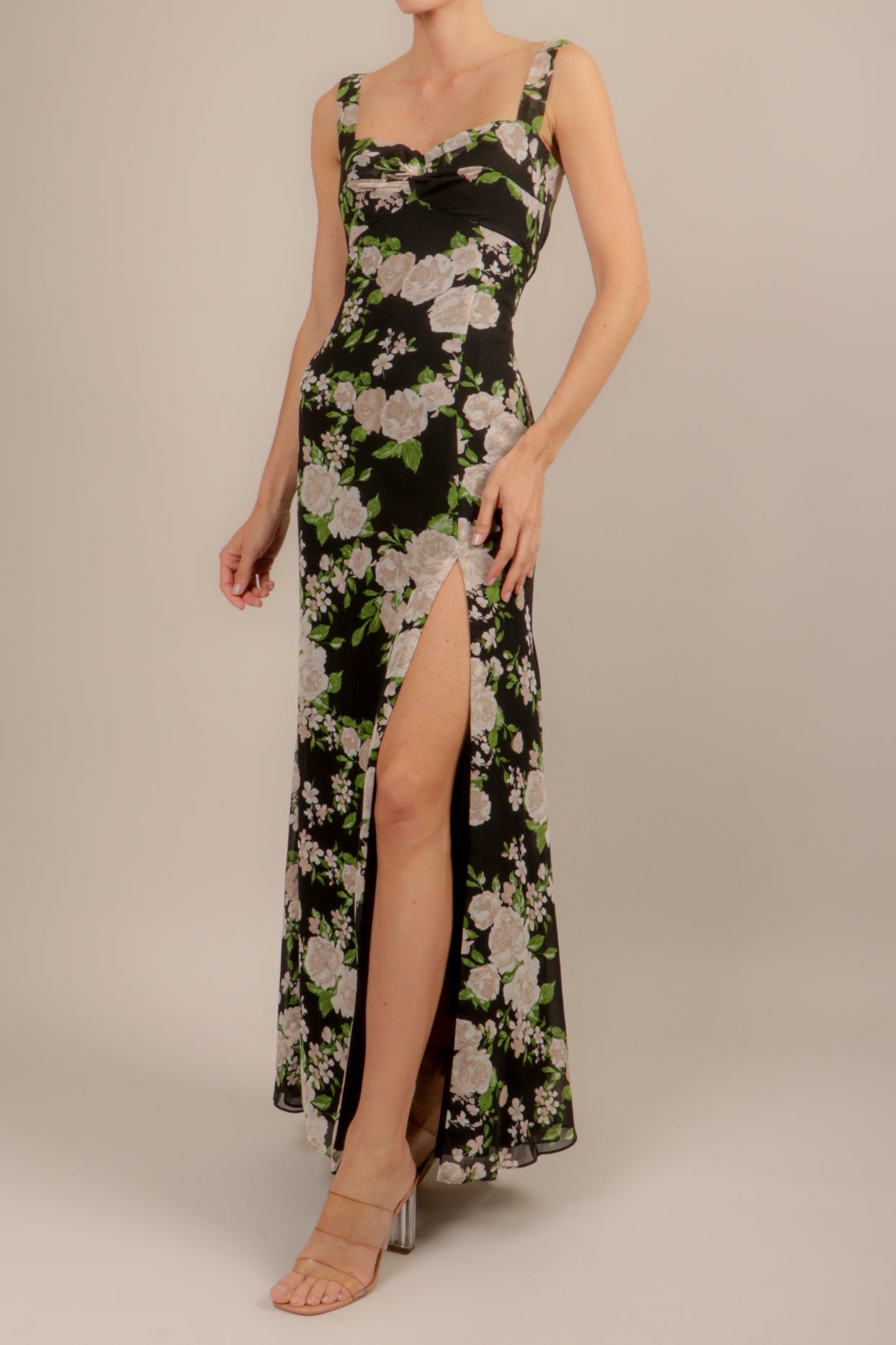Vestido print largo tirante ancho negro