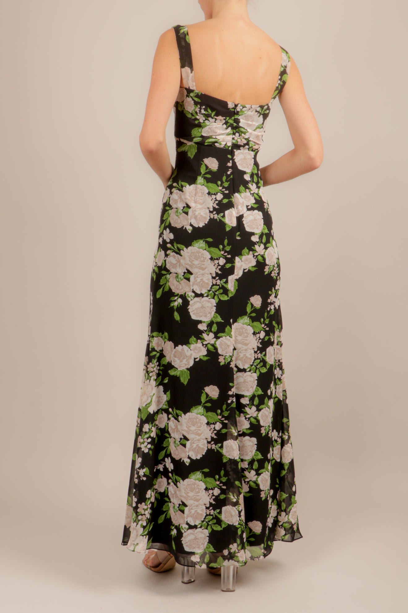 Vestido print largo tirante ancho negro