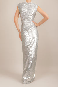 Vestido lentejuela abertura en pierna plata