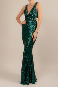 Vestido cut out de lentejuelas verde esmeralda