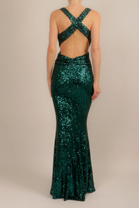 Vestido cut out de lentejuelas verde esmeralda