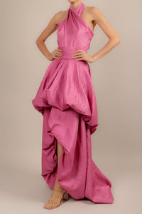 Vestido halter corto largo rosa