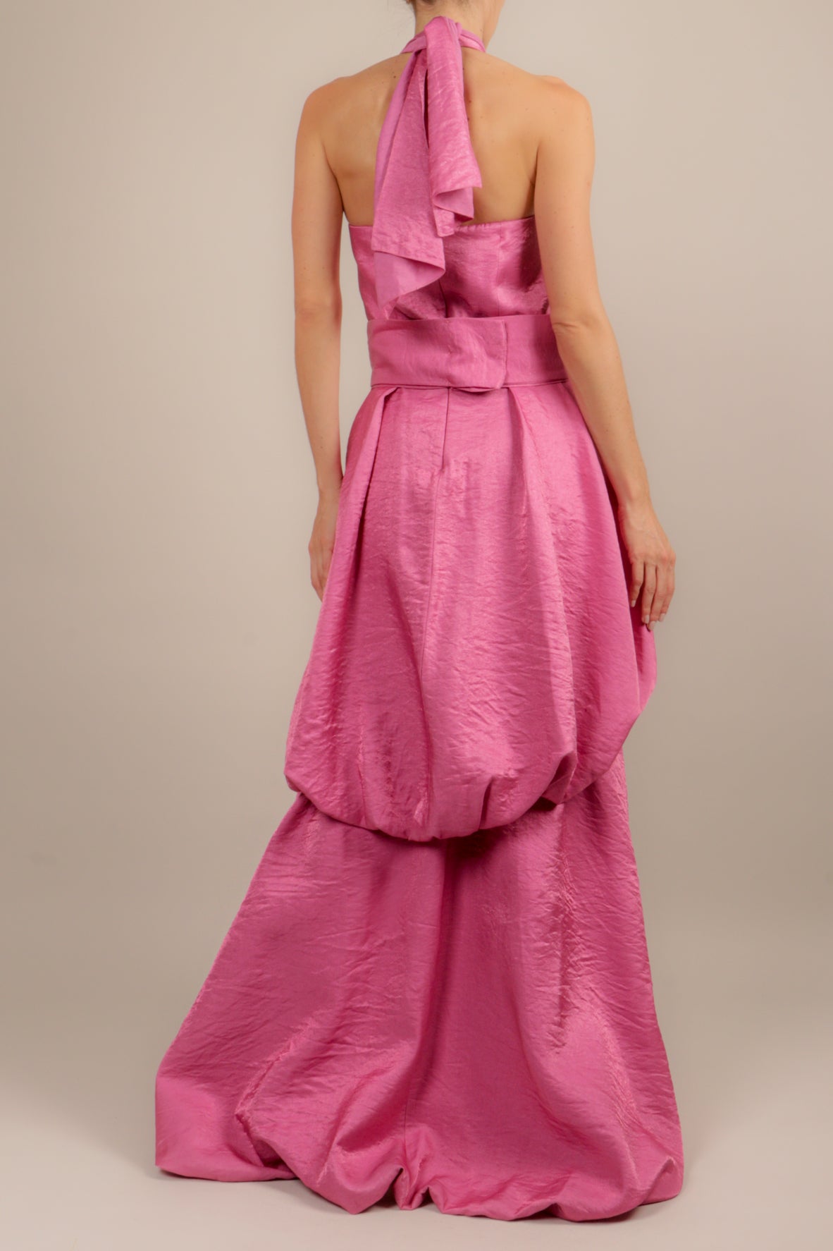 Vestido halter corto largo rosa