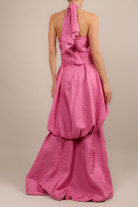 Vestido halter corto largo rosa