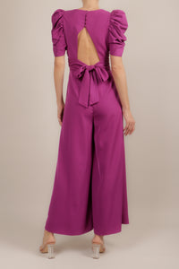 Jumpsuit v manga corta escote en espalda magenta