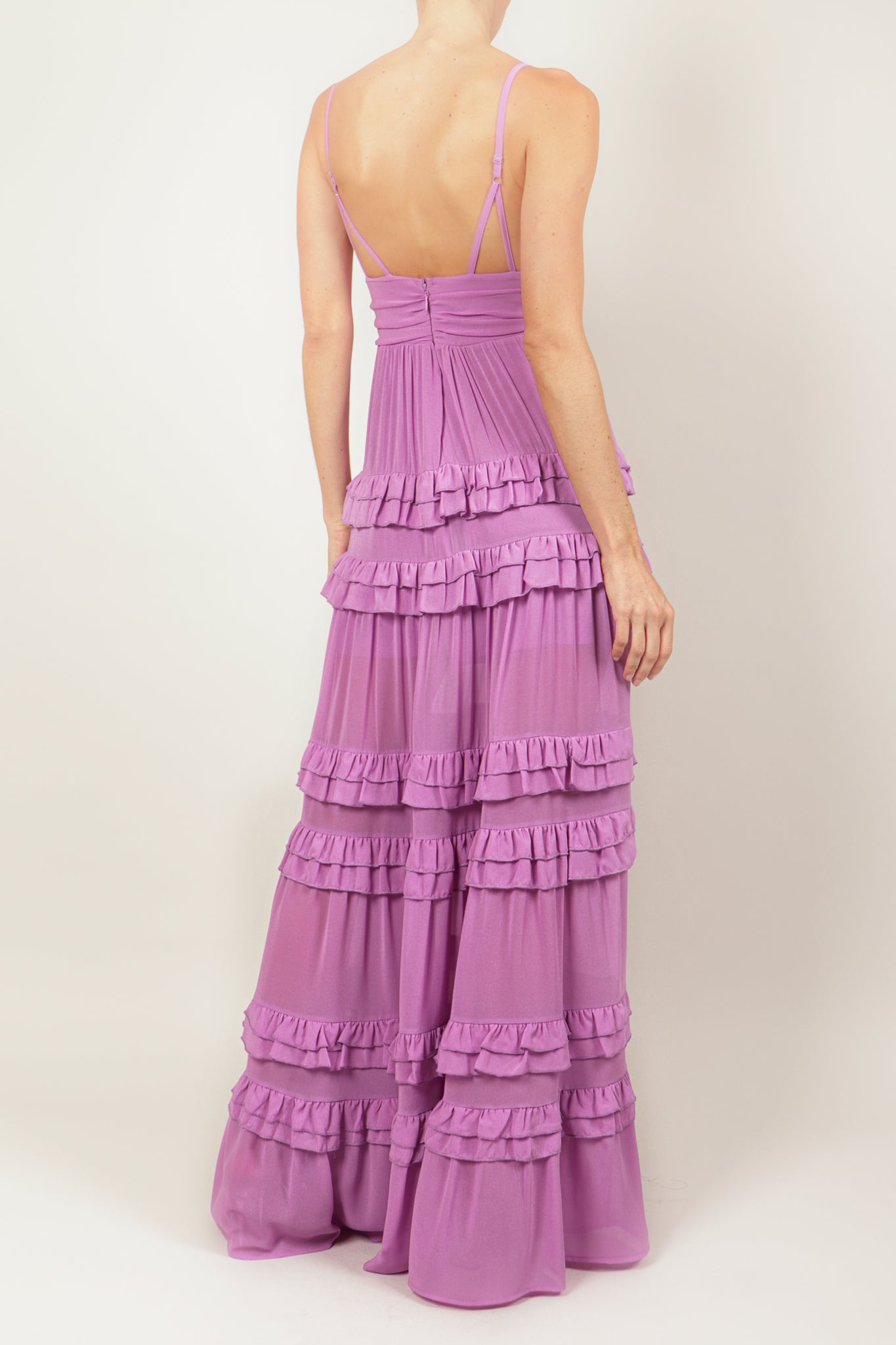 Vestido v largo olanes lila