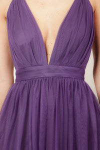 Vestido maxi tirantes mesh violeta