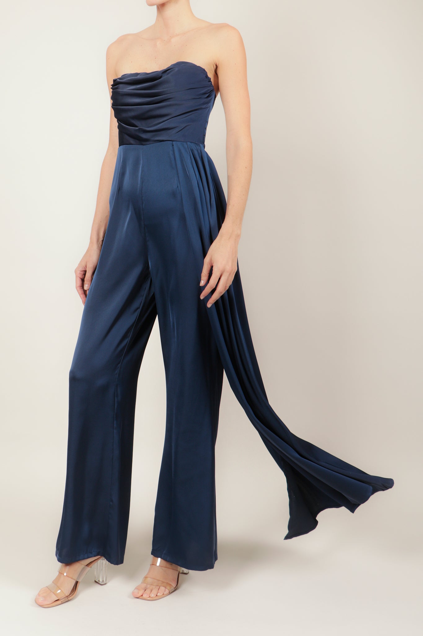 Jumpsuit strapless satin navy
