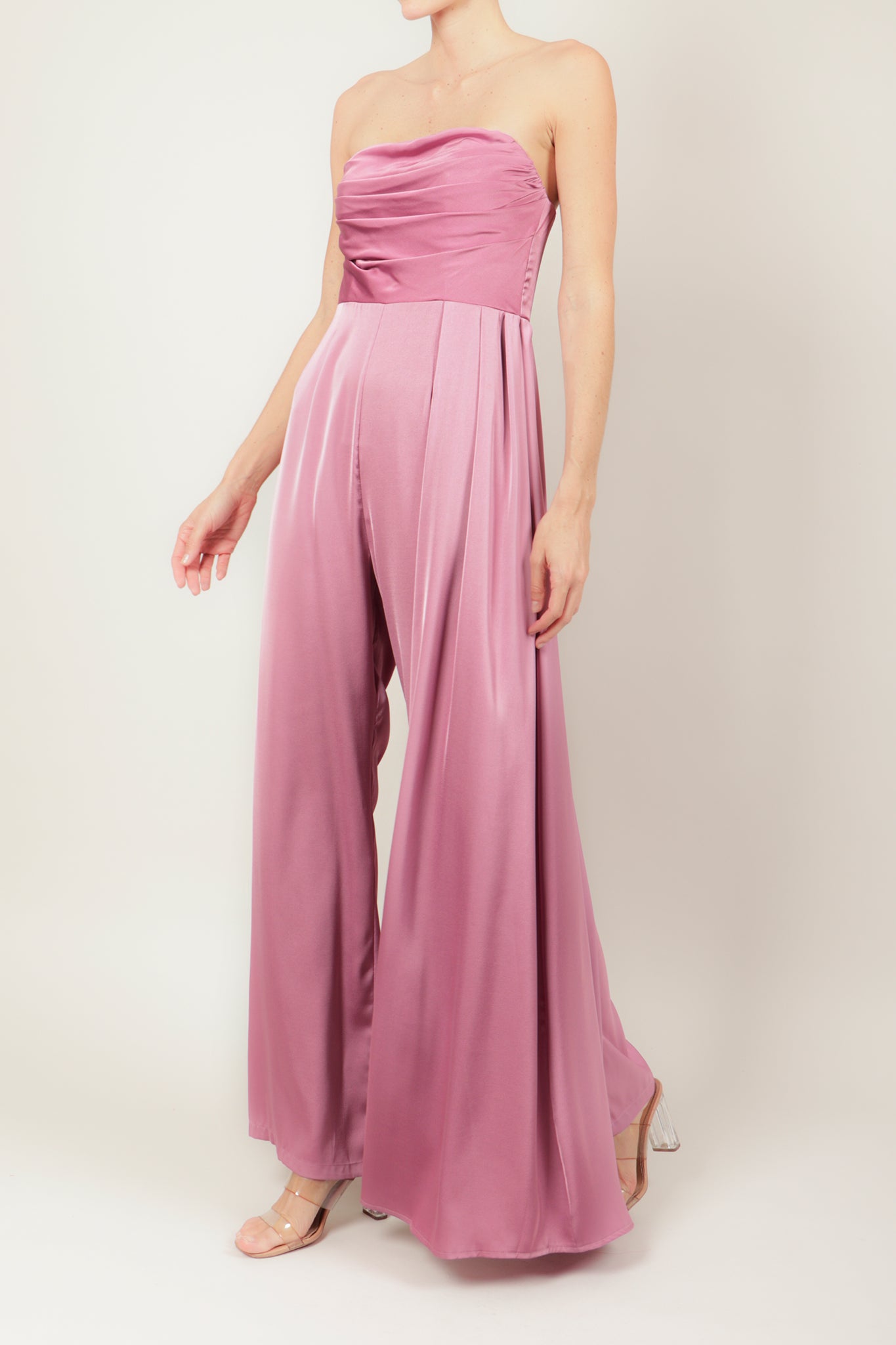 Jumpsuit strapless satin lila