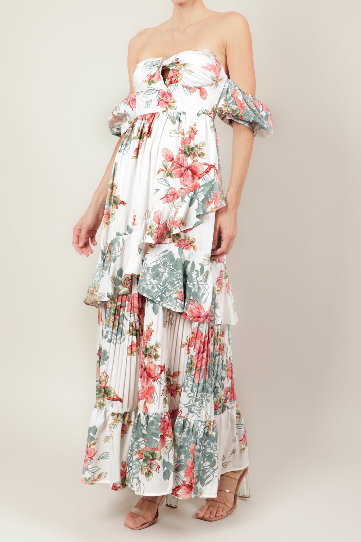 Vestido off the shoulder print blanco