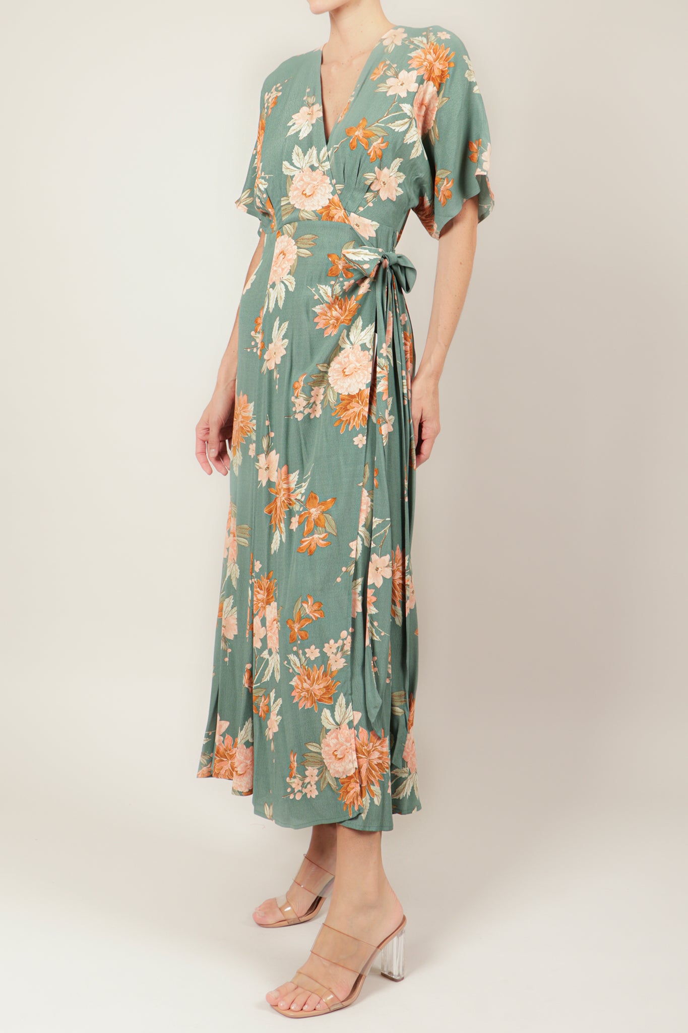 Vestido midi print sage