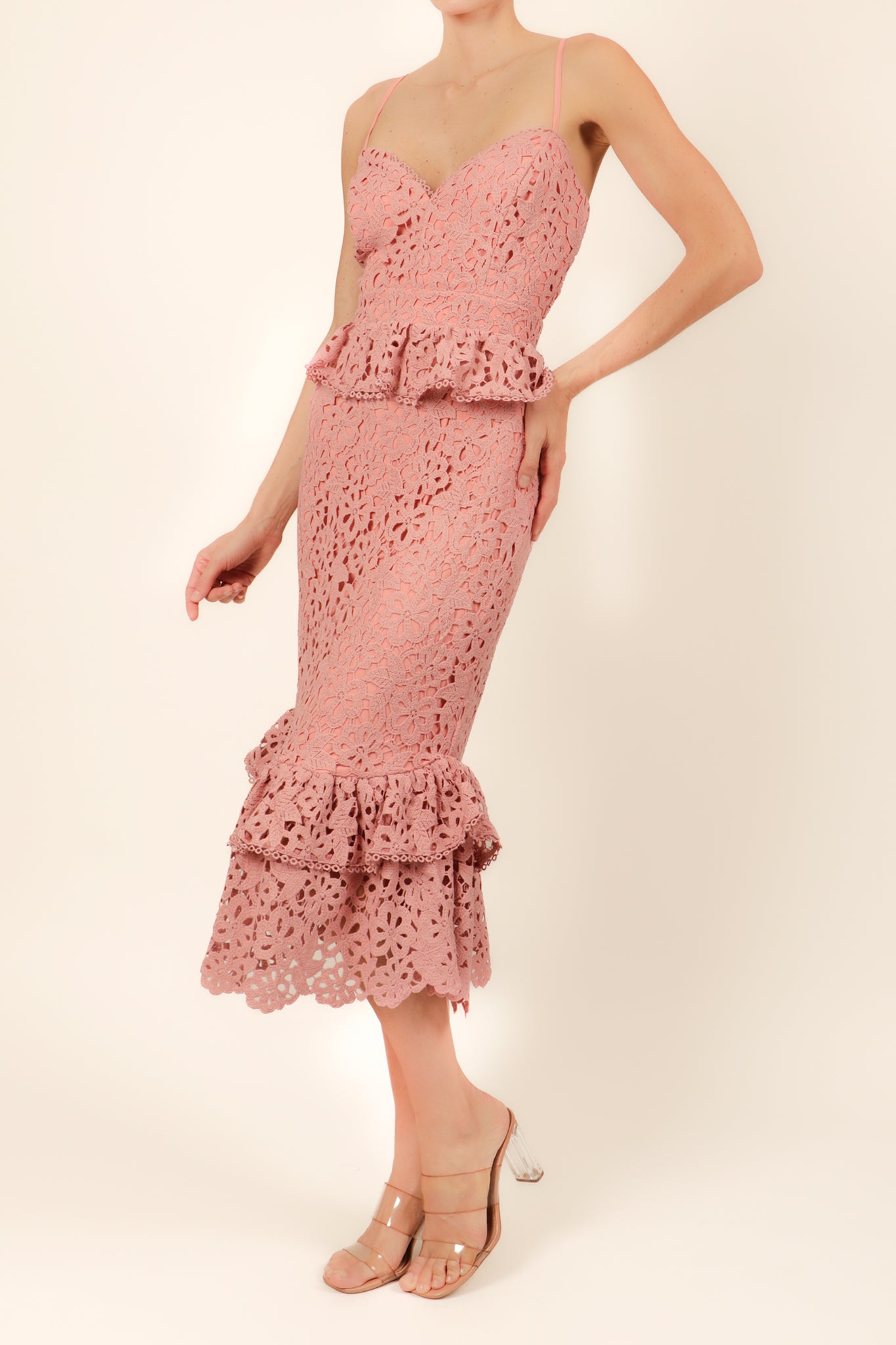 Vestido midi olanes rosa