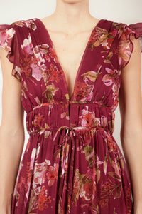 Vestido v multi manga corta burgundy