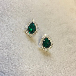 Arete gota mediana verde-plata