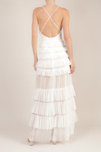 Vestido maxi tirantes olanes mesh blanco