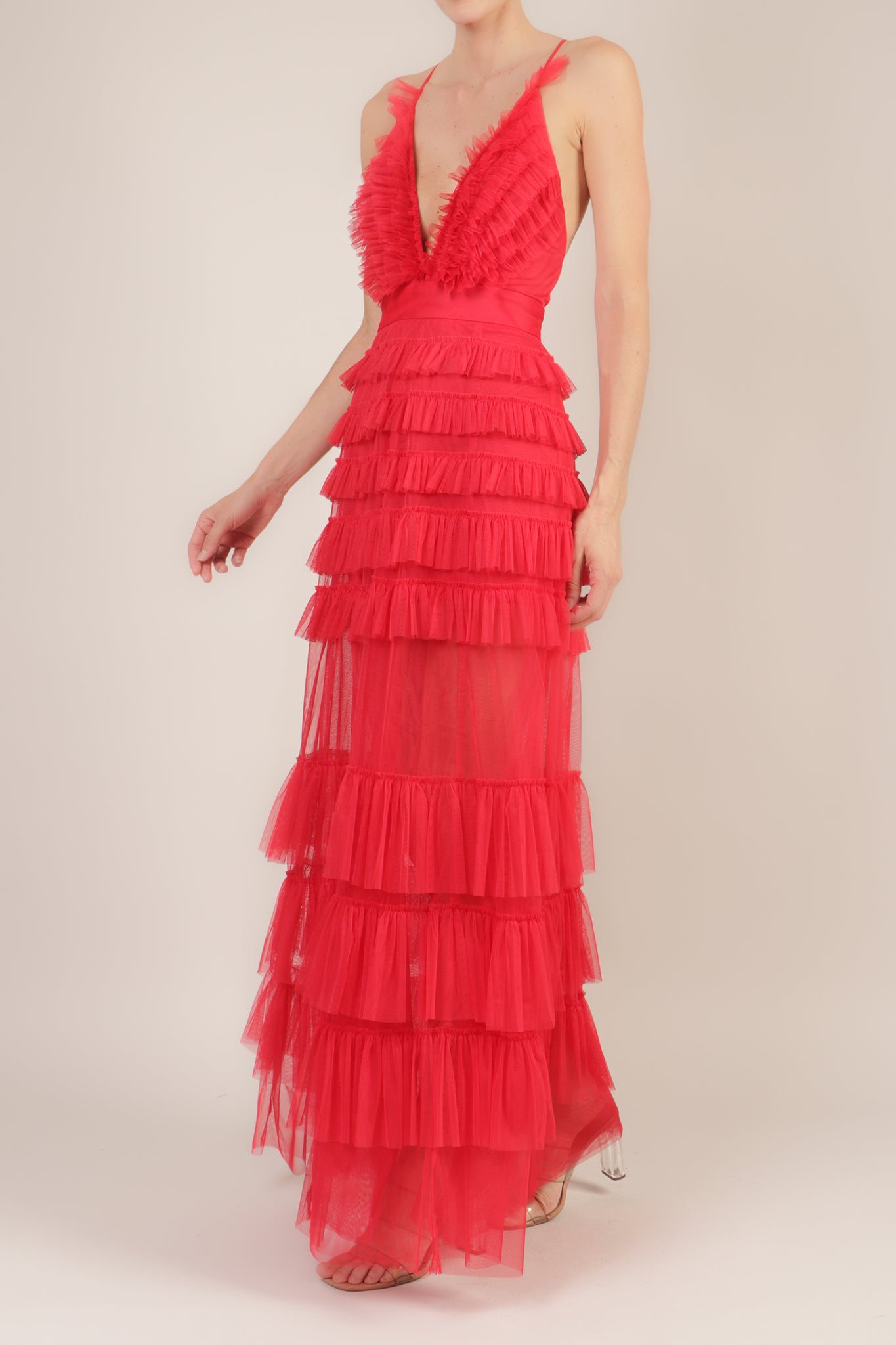 Vestido rojo con olanes clearance
