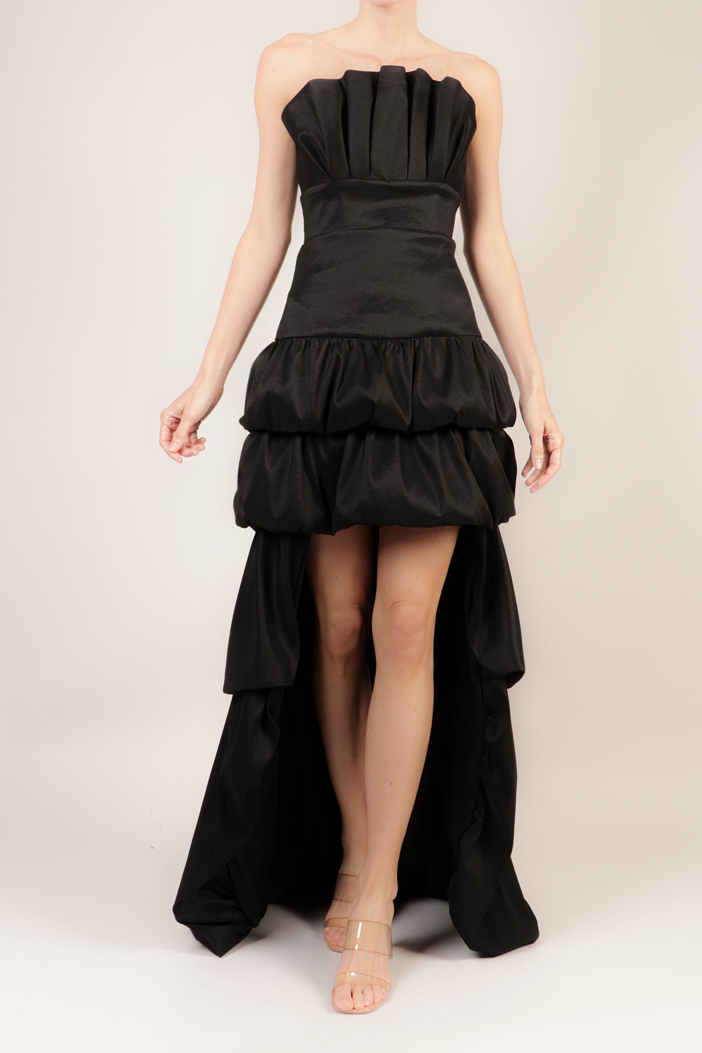 Vestido strapless con olanes clearance