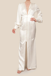 Vestido satín botones m/larga blanco