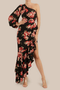 Vestido una manga print negro multi