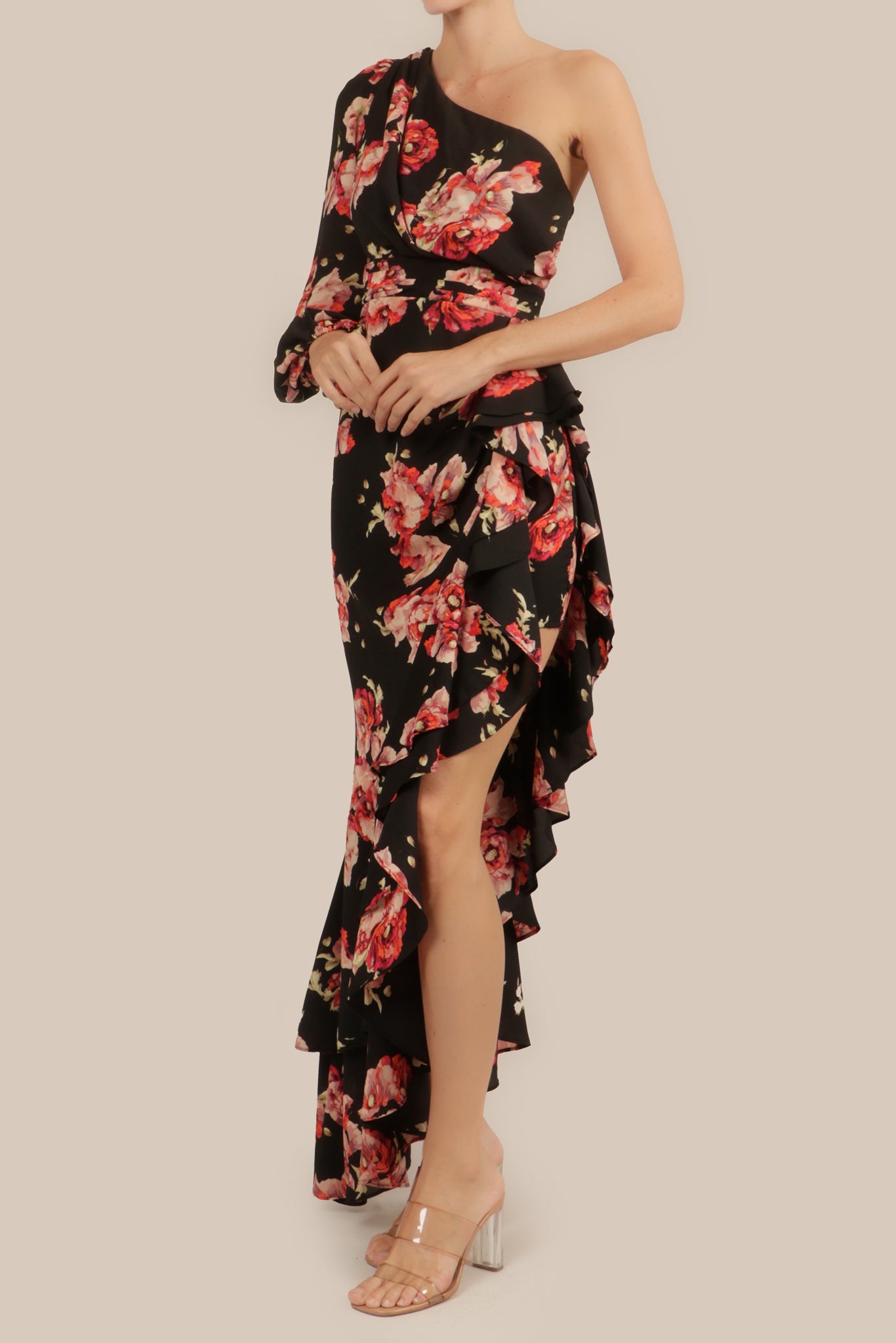 Vestido una manga print negro multi