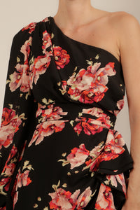 Vestido una manga print negro multi