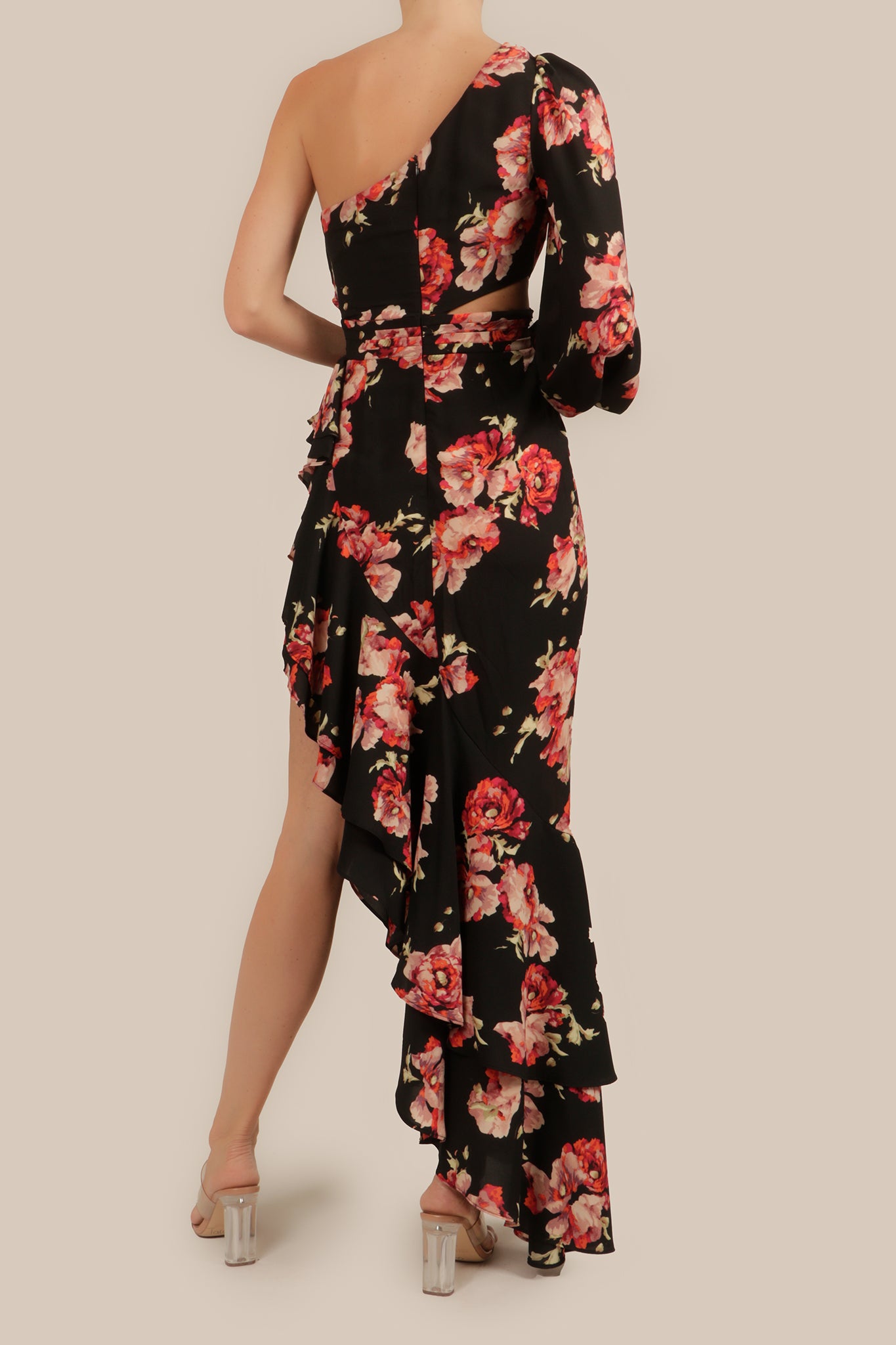 Vestido una manga print negro multi