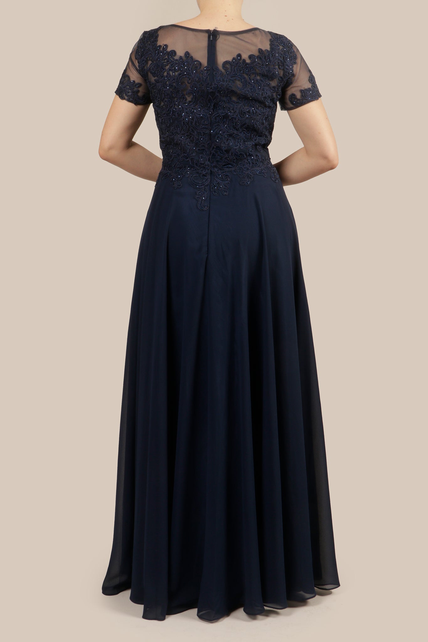 Vestido encaje bordado manga corta navy