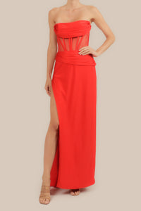 Vestido licra strapless transparencias rojo