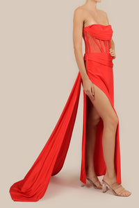 Vestido licra strapless transparencias rojo