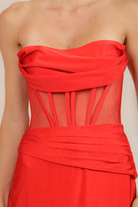 Vestido licra strapless transparencias rojo