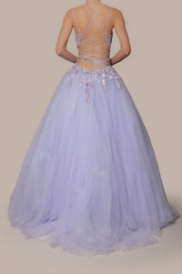 Vestido bordado tirantes delgados lila