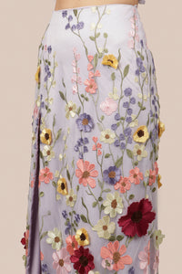 Conjunto top y falda lila bordada flores multi