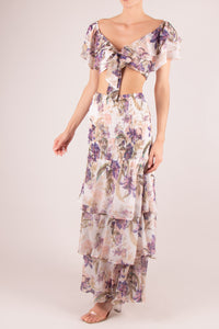 Conjunto print top y falda print c/elastico blanco