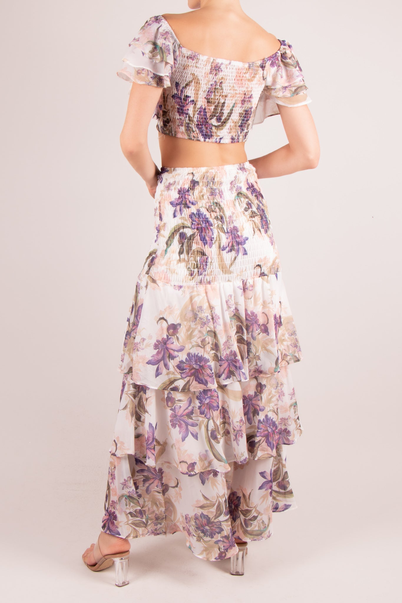 Conjunto print top y falda print c/elastico blanco