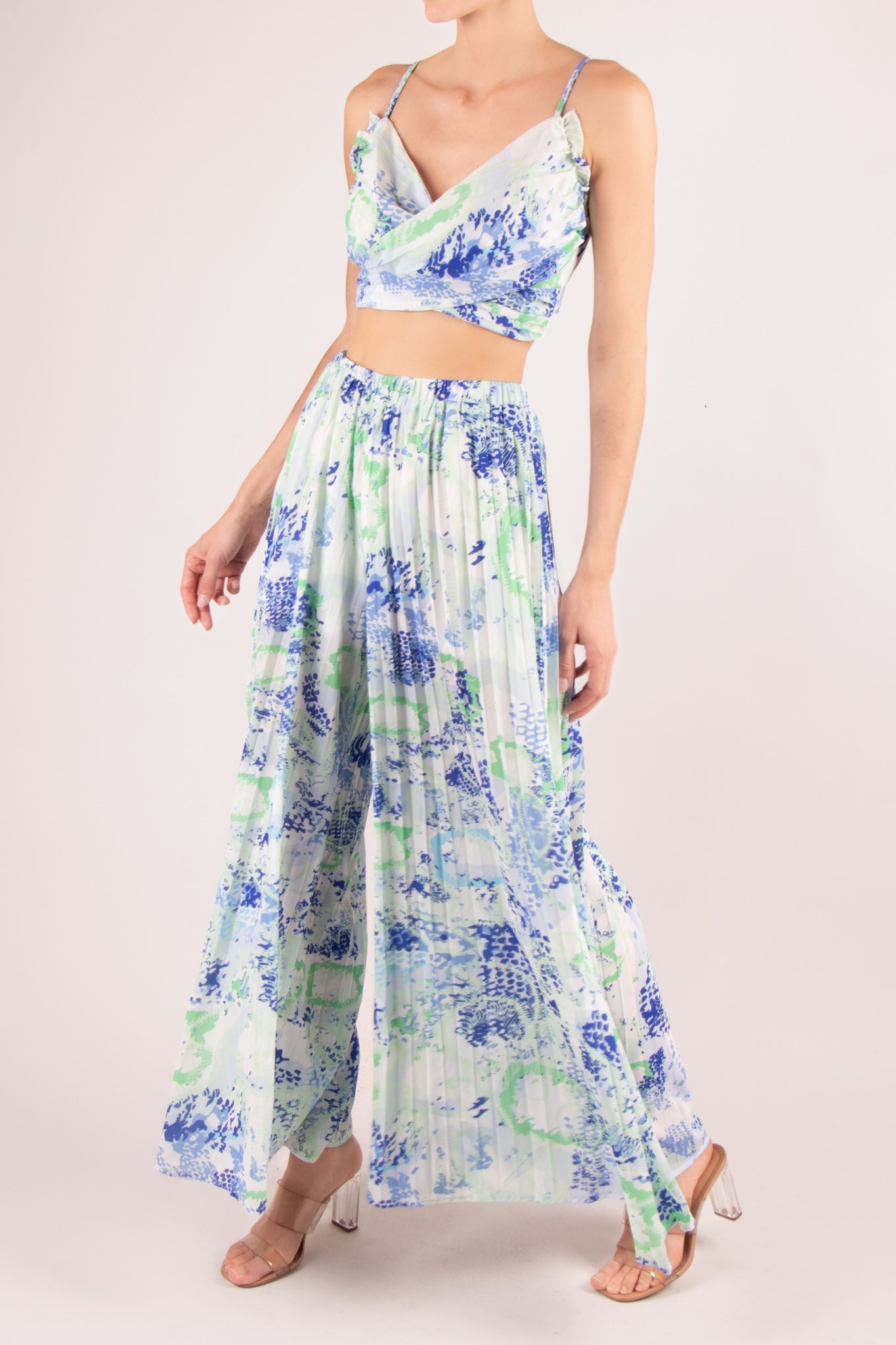 Conjunto print top tirante y pantalón verde