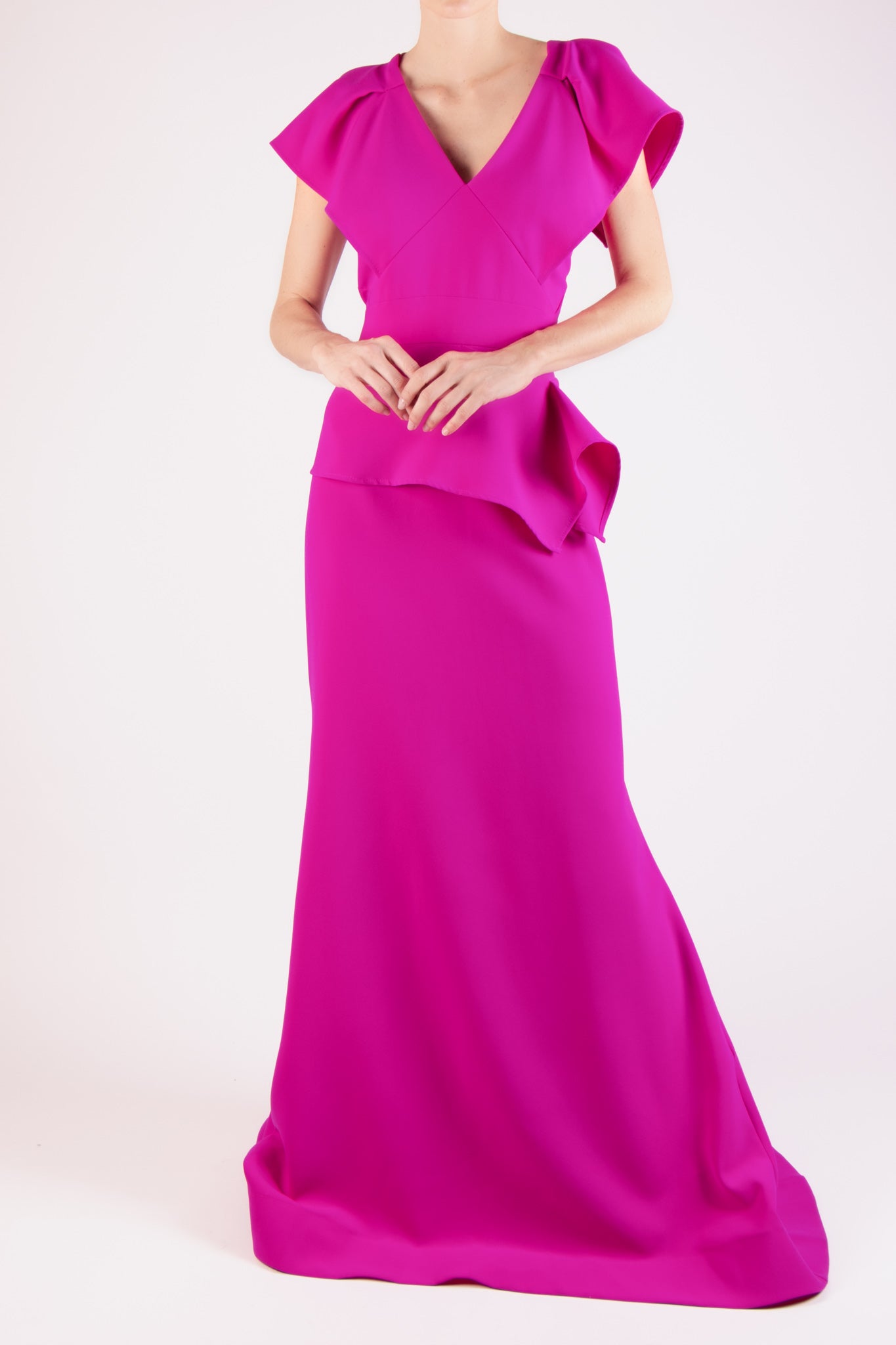 Vestido v manga corta fucsia