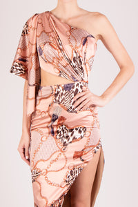 Vestido print cut out blush