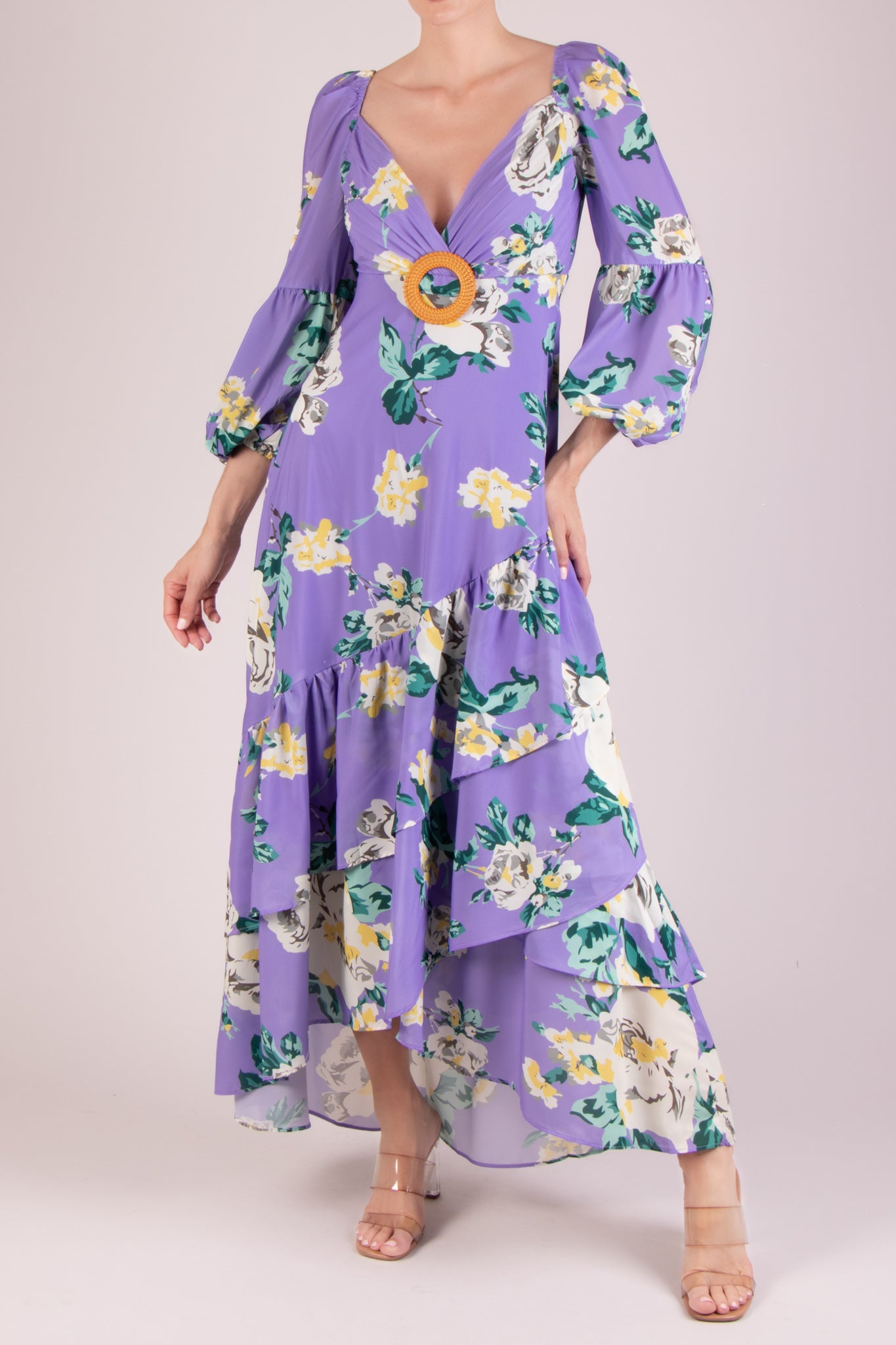 Vestido print manga larga lila