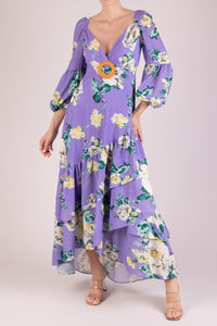Vestido print manga larga lila