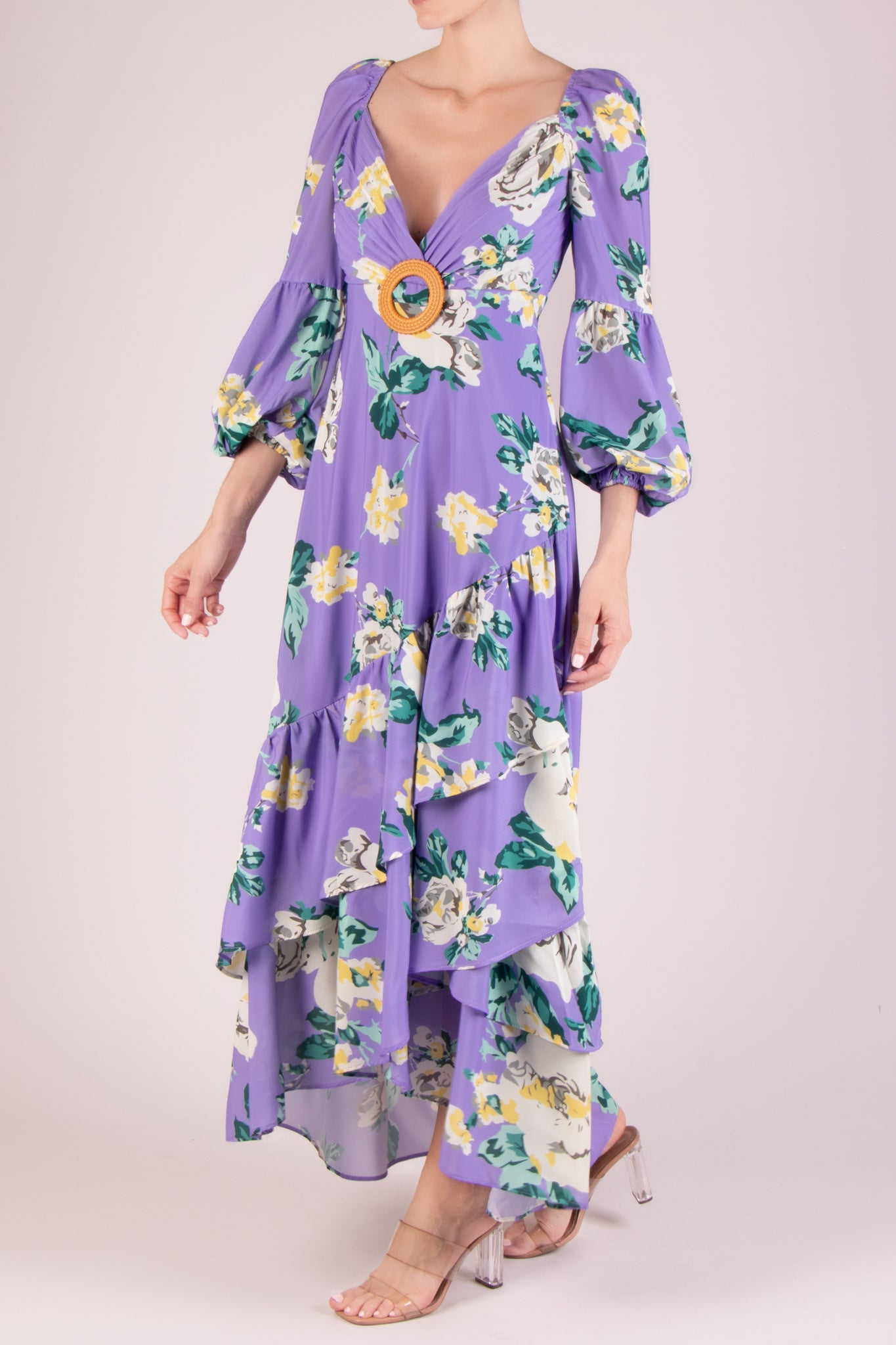 Vestido print manga larga lila