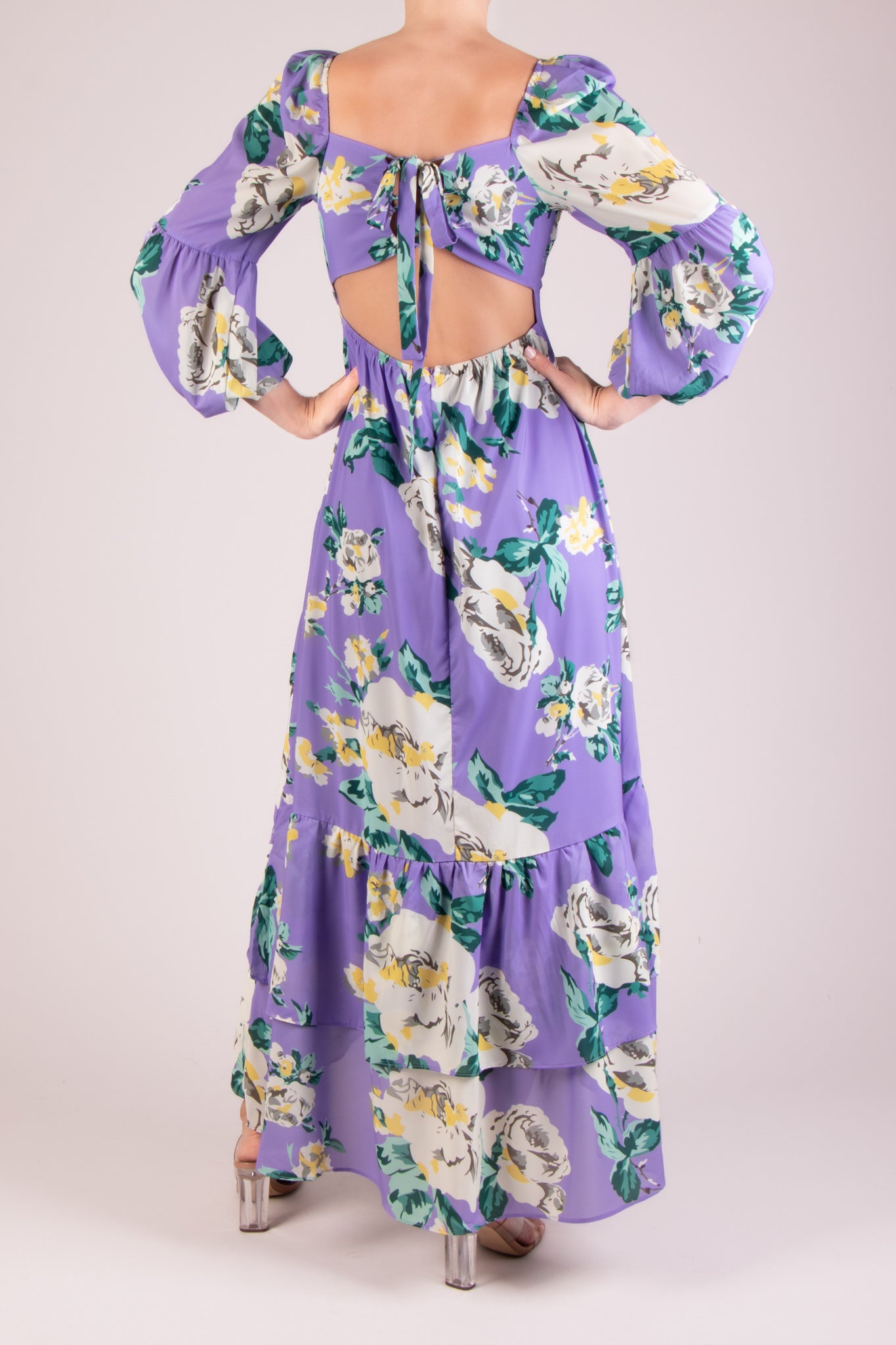 Vestido print manga larga lila