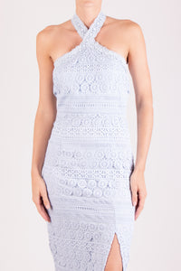Vestido encaje halter azul cielo