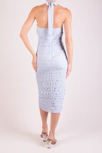 Vestido encaje halter azul cielo